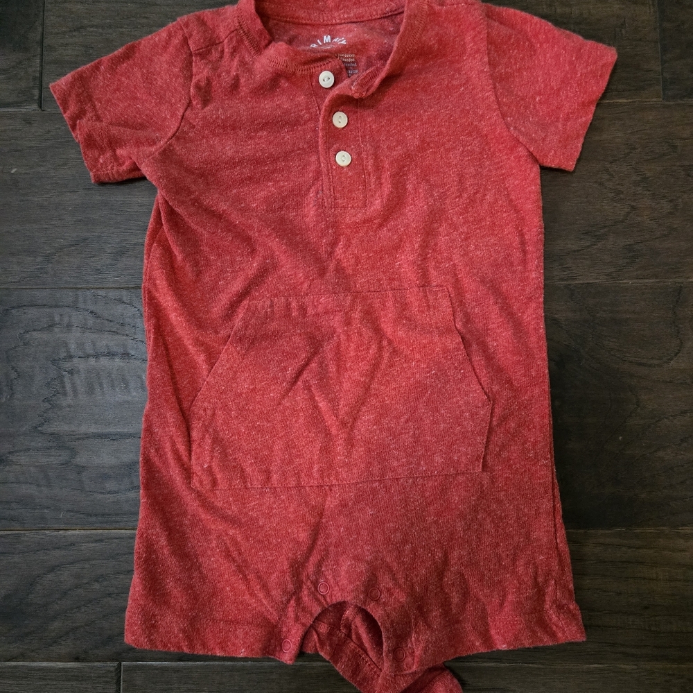Primary Poppy Red Baby heathered henley shortie 18-24m